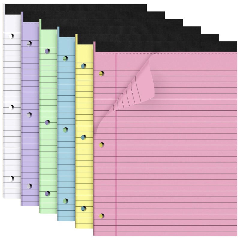 HAUTOCO 6 Pack 8.5 x 11 Legal Pads Colored Wide Ruled Notepads Perforated Writing Pads, 30 Sheets Per Notepad, 3-Hole Punched Paper, Writing Note Pads for School, Home, Office, Business - Image 1